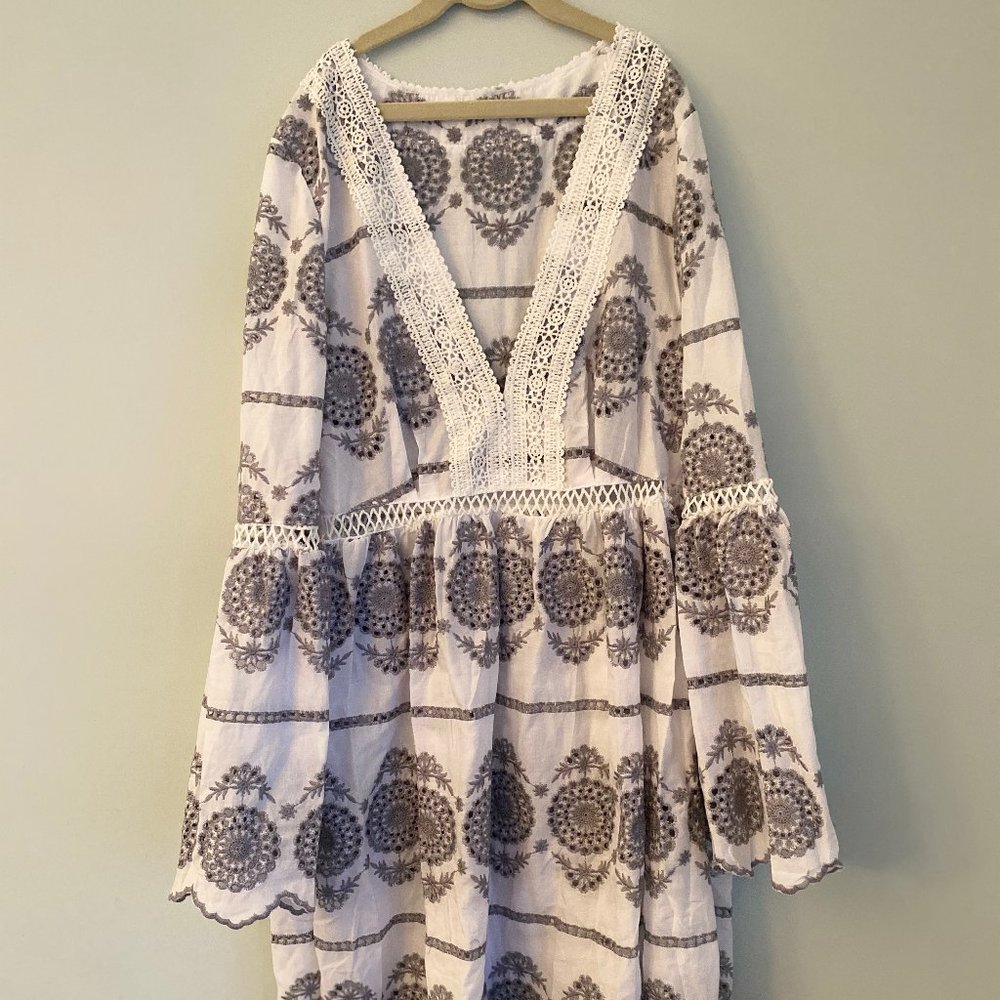 Grey and White Cotton Tunic/Beach Cover-Up